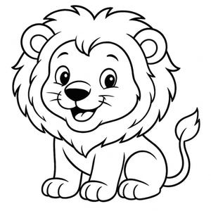 Puede incluir: Un dibujo en blanco y negro de un cachorro de le&oacute;n de dibujos animados con una gran sonrisa. El cachorro de le&oacute;n est&aacute; sentado con la cola enroscada alrededor de su cuerpo.