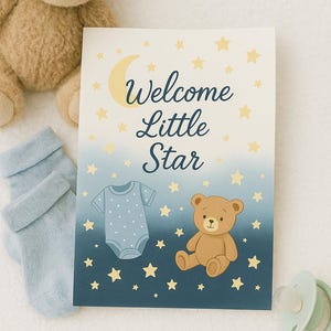 Baby Shower Card: Pastel Blue Teddy Bear Design (Digital Download, A4/US Letter/5x7&quot;)
