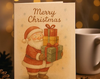 Watercolor Santa Christmas Card, Holiday Greeting Card