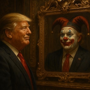 Trump Clown Reflection Art: Political Satire Poster (Digital Download, PDF, 36x24&quot;)