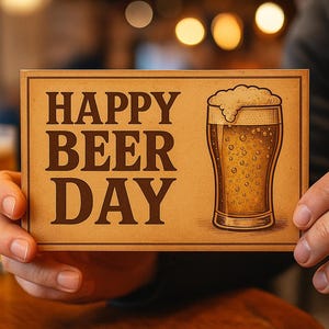 Feliz Dia da Cerveja – Cartão de Aniversário Vintage Engraçado para Imprimir para Ele | Cartão Postal Horizontal Estilo Bar Retrô | Download Digital em PDF