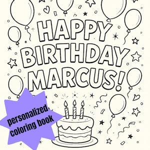 Personalized Birthday Coloring Book: Custom Name Activity (Digital Download)