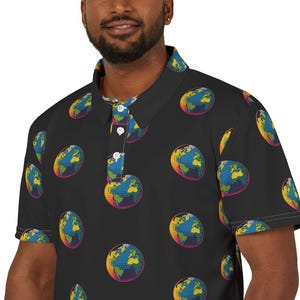 Golf Polo Shirt - Planet Earth golf ball design pattern - A fun polo shirt gift idea.