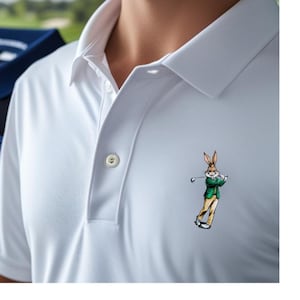 Bunny Golf Polo Shirt - Fun golf polo with cartoon golf bunny embroidery. For the pro golfer on tour or those who just love the game