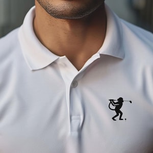 Golf Polo Shirt with stylish golfing Monkey (Silhouette) embroidery. Unique fun Design, golfing or casual wear. Great gift idea!