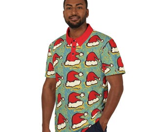 Novelty Christmas Santa Hat Golf Polo Shirt