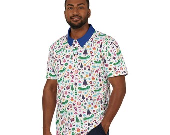 80s Retro Christmas Golf Polo Shirt – Fun Holiday Pattern, High performance golf wear