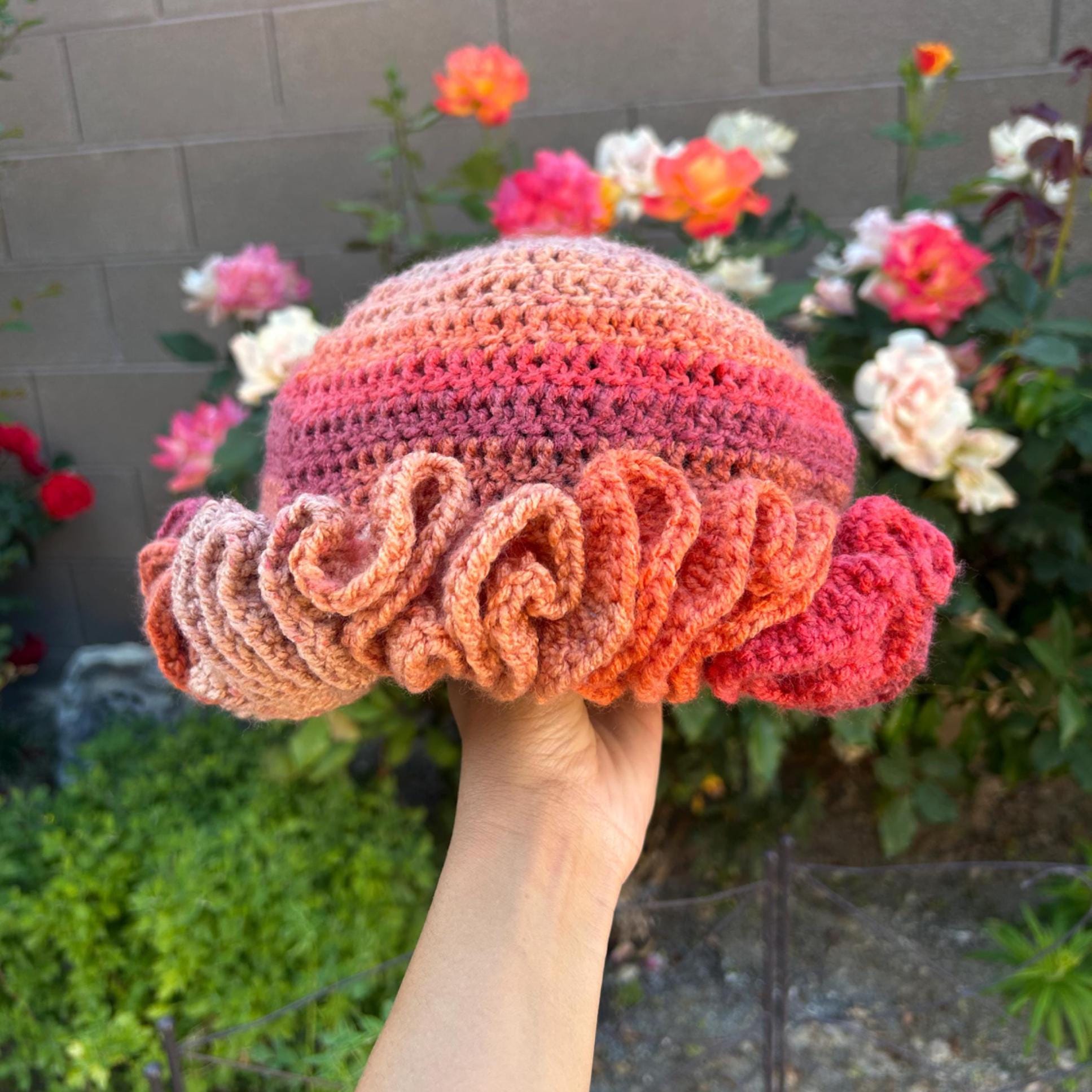 Handmade Crochet Ruffle Bucket Hat: Soft Acrylic Beanie - Etsy