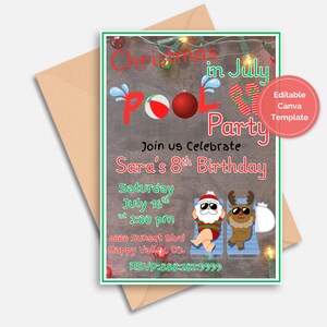 Editable Christmas in July Invitation, Christmas in July Birthday Invitation, Christmas Invitation, Christmas in July Pool Party