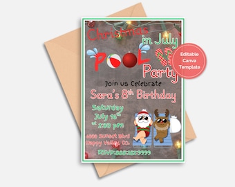Bewerkbare uitnodiging, Kerstmis in juli feestuitnodiging, DIY vakantie-evenement, zomerviering, feestelijke sjabloon, Instant Download