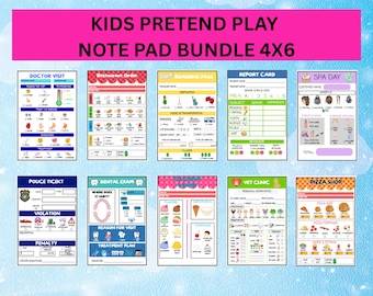 Pretend Play Notizblock-Set für Kinder| Rollenspiel Notizblöcke | Doktor| Tierarzt| Restaurant| Spa| Bordkarte