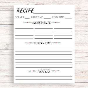 Printable Blank Recipe Planner Pages, Digital Recipe Sheet For Meal Planners, Recipe Binder Printable Pages, Size 8.5 x 11, Kitchen Designs
