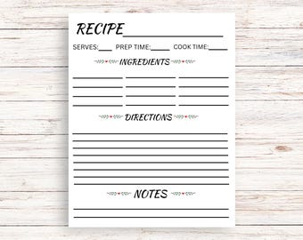 Recipe book printable, blank recipe page, downloads for cookbook, recipe binder, recipe printable.