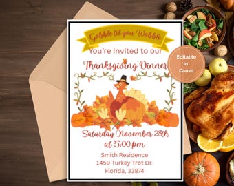 Thanksgiving Dinner Einladung: Bearbeitbare Canva Vorlage (Digitaler Download)
