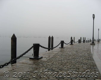 Boston Harbor Walkway Photo in the Fog 5x7 photo matted to  8x10 inches