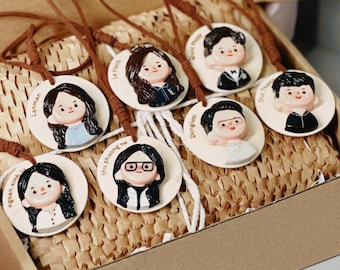 Handmade Custom 3D Portrait Keychain, Personalized Clay Family Charm
