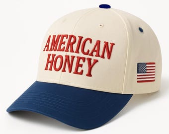 American Honey Embroidered Hat, Patriotic Trucker Cap, USA Flag Patch, Southern Style Baseball Cap, Fourth of July Hat, Country Girl Gift