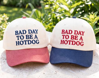Bad Day To Be a Hot Dog Hat, Funny 4th of July Baseball Cap, Embroidered Patriotic Hat, Summer BBQ Party Hat, Sarcastic USA Gift