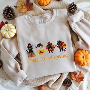 Embroidered Happy Thanksgiving Sweatshirt, Pumpkin Season Shirt, Thanksgiving Fall Sweatshirt, Thanksgiving Gifts, Cute Turkey Shirt