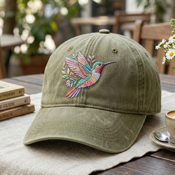 Gestickte Blumenkolibri-Mütze, Tierliebhaber-Frühlingsvogelmütze