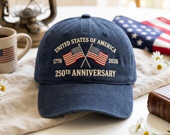 United States 250 Years Heritage Hat, Historic Crossed Flags Navy Dad Cap, 4th of July Parade Uniform Apparel, Washington DC Museum Gift