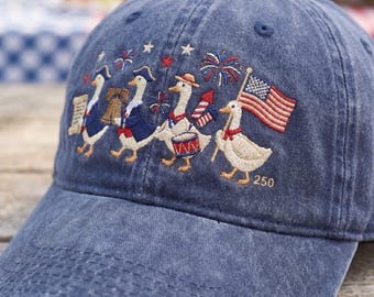 Gorra de béisbol con ganso bordado, gorra lavada patriótica del 250 aniversario de EE. UU.