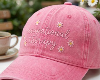 Embroidered Occupational Therapy Baseball Cap, Daisy Accents, Personalized Cotton Hat