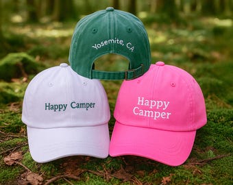 Happy Camper Embroidered Dad Hat: Custom Camping Cap