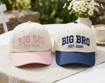 Embroidered Big Sis Big Bro Baseball Caps, Big Brother Gift, Baby Announcement, Toddler Custom Hats for Boys Girl, Baby Shower Gift