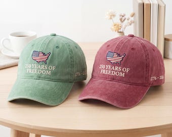 USA 250 Years of Freedom Embroidered Hat 1776 2026, Patriotic Baseball Cap, America 250 Anniversary, 4th of July Gift, USA Cap