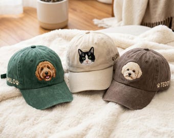 Custom Embroidered Pet Portrait Baseball Cap, Personalized Dog Lover Gift