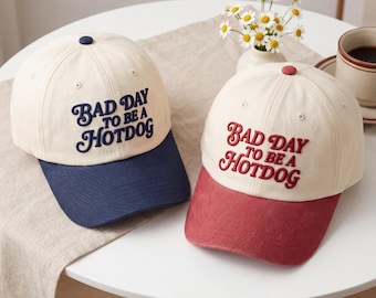 Bad Day To Be A Hotdog Embroidered Hat, Funny BBQ Hat, 4th of July Cap, Patriotic Humor Gift, Summer Cookout Dad Cap