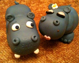 Mr. and Mrs. Blue Hippo Cake Toppers
