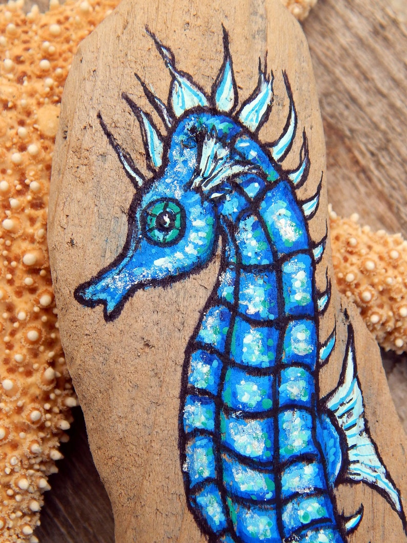 Whimsical SEAHORSE Hand Painted Stones Rock Art OCEAN Animals Etsy