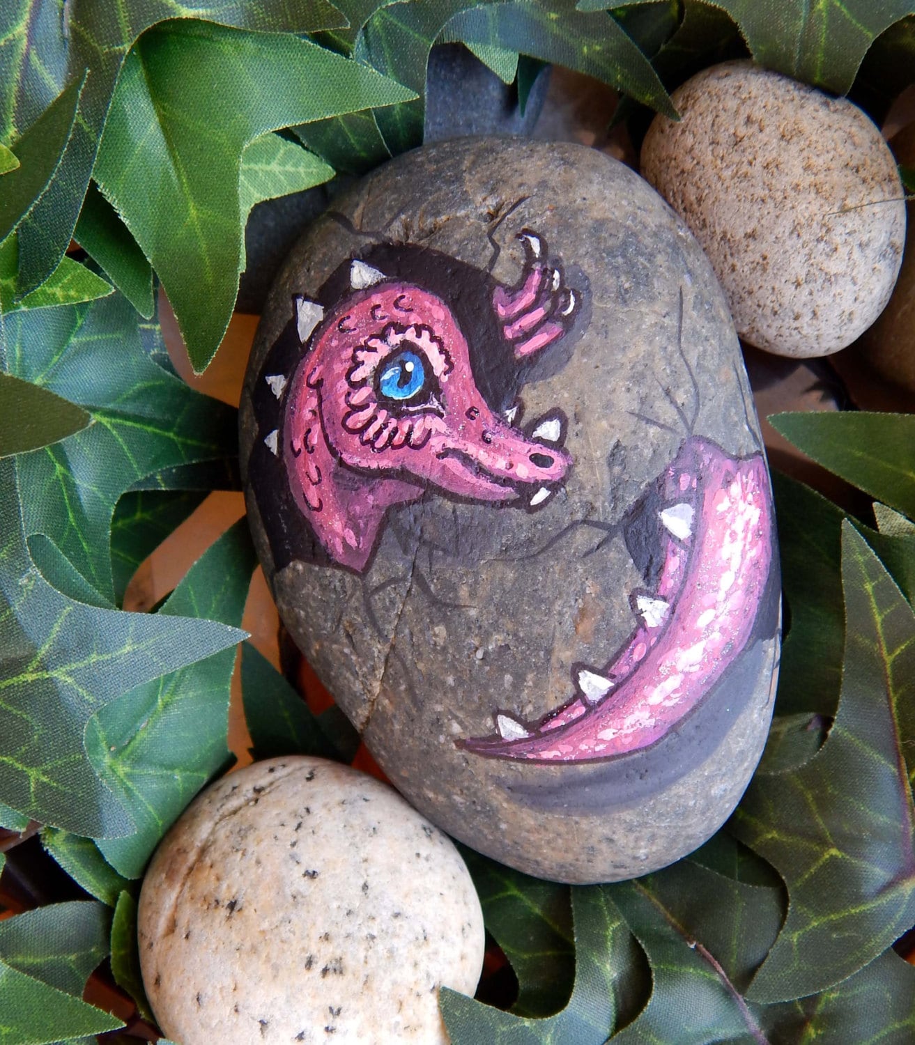 Pink BABY DRAGON EGG Hand Painted Stone Mythical Creature Etsy