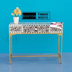 Mesa de entrada con incrustaciones de hueso floral, mesa auxiliar para sofá, mesa de estudio, escritura y portátil, tocador de maquillaje y tocador, mesa estrecha para sala de estar.