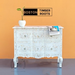 Mother of Pearls Buffet, White french provincial dresser, Antique wide dresser, Media console, Drinks cabinet, Painted furniture Cabinet