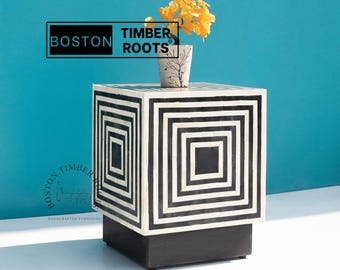 Wood Square Accent Table | Rustic Footstool, Indoor Plant Stand, Bedside Table, Small Coffee Table, Kids Room Furniture, Multipurpose Stool