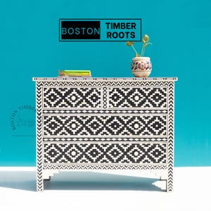 Handmade Wooden 4 Drawers Chest, Bone Inlay Dresser Cabinet, Bone Inlay Furniture, Mother of Pearl Buffet, Artistic Bedroom Furniture