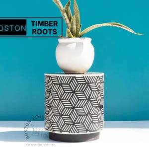 Handcrafted Bone Inlay Drum Table | Round Nightstand, Outdoor Patio Coffee Table, Modern Side Table, Decorative Home Accent Furniture Gift