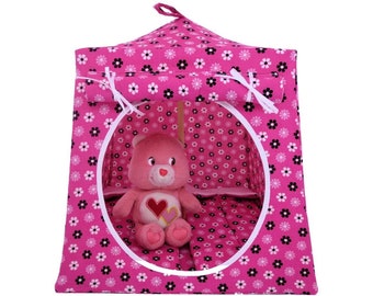 Toy Pop Up Tent, Sleeping Bags, Pink, Flower Print Fabric for Stuffed Animals, Dolls