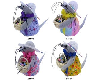 Easter Mouse Ornament Holding Basket with Easter Eggs, Choice of Fabrics, Décor, Handmade