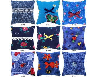 Blue Tooth Fairy Pillows with Pocket, Choice of Flower, Butterfly, Rosebud, Daisy or Heart and Star Print Fabric for Girls