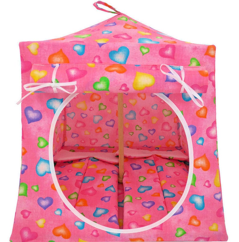 Toy Pop Up Tent, Sleeping Bags, Pink, Heart Print Fabric for Stuffed Animals, Dolls image 5
