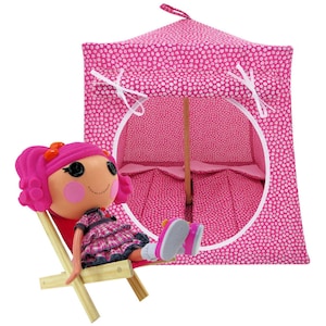 Toy Pop Up Tent, 2 Sleeping Bags, Pink, Tiny Flower Print Fabric for Dolls, Stuffed Animals