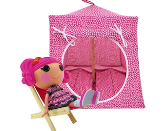 Toy Pop Up Tent, Sleeping Bags, Pink, Tiny Flower Print Fabric for Dolls, Stuffed Animals