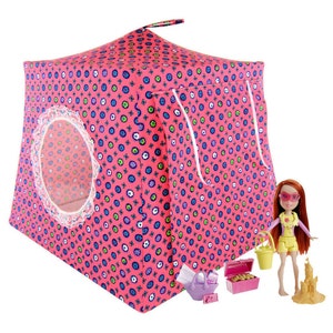 Toy Pop Up Tent, 2 Sleeping Bags, Pink, Flower Print Fabric for Dolls, Stuffed Animals