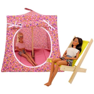 Toy Pop Up Tent, 2 Sleeping Bags, Pink, Small Flower Print Fabric for Dolls, Stuffed Animals
