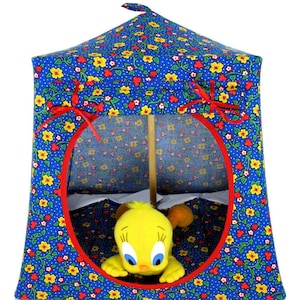 Toy Pop Up Tent, 2 Sleeping Bags, Blue, Flower Print Fabric for Stuffed Animals, Dolls