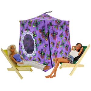 Toy Pop Up Tent, 2 Sleeping Bags, Purple, Butterfly Print Fabric for Dolls, Stuffed Animals